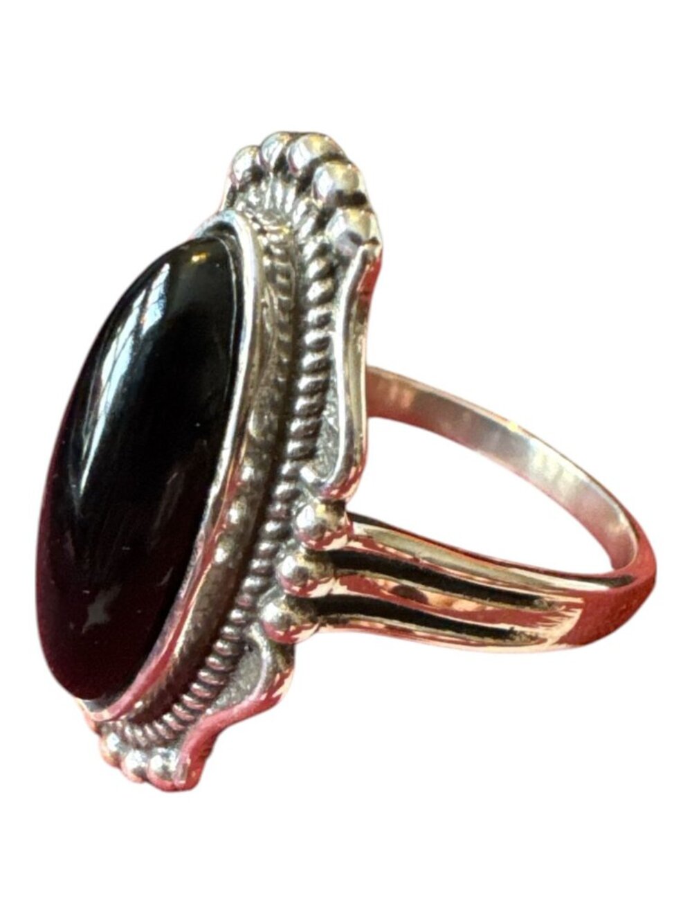 925 Sterling Silver Black Onyx Marquise Ring Vintage Style Statement Ring Size 9